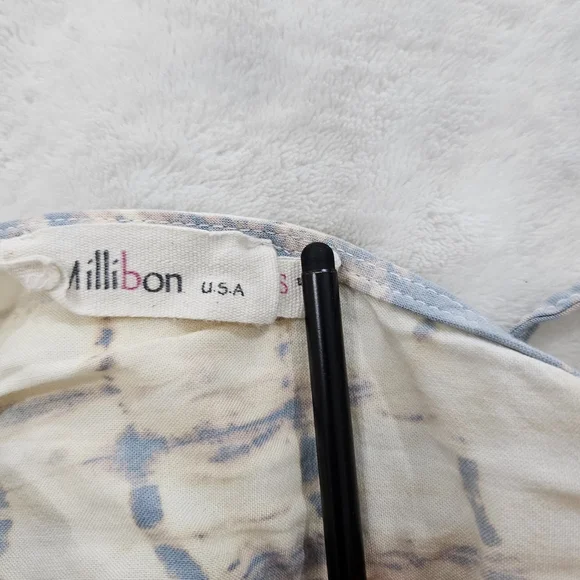 Millibon V-Neck Tie-Dye Tiered Mini Dress in Blue/Cream/Off-White Women’s Size S - Picture 7 of 7